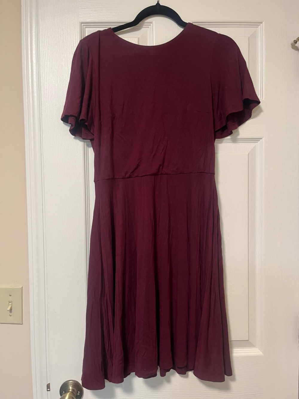LOFT Women's Burgundy Short Sleeve Swing Dress